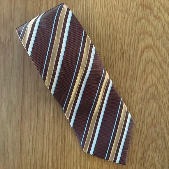 Hugo Boss Necktie Striped Silk 3.25” Made In Italy Brown Blue - Picture 5 of 6
